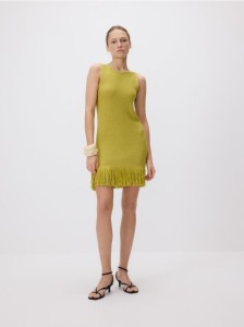 Sukienka z frędzlami - oliwkowy