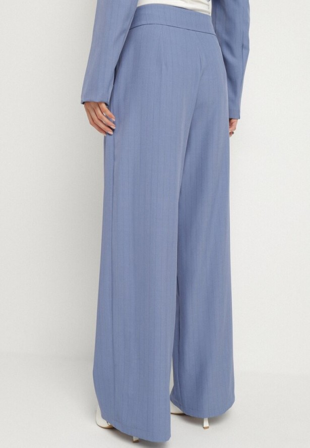 Niebieskie Garniturowe Spodnie Szerokie z Wiskozą i Paskiem Ellifira