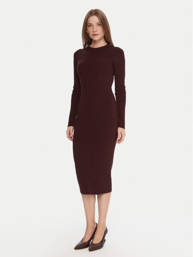 Kontatto Sukienka dzianinowa 3M0829C Bordowy Slim Fit