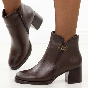 Brązowe skórzane botki damskie na słupku Sergio Leone Bt25209S