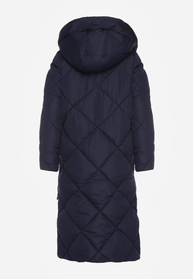 Granatowa Kurtka Płaszcz z Geometrycznym Pikowaniem Johnatta