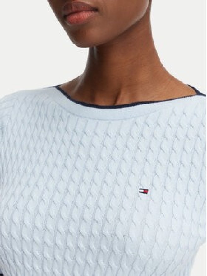 Tommy Hilfiger Sweter Fine Gg Cable Boat WW0WW50103 Niebieski jasny Regular Fit