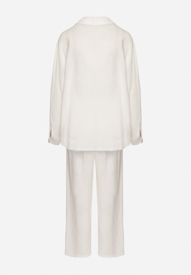Biały Komplet z Lnem i Wiskozą Koszula i Spodnie Hanelior