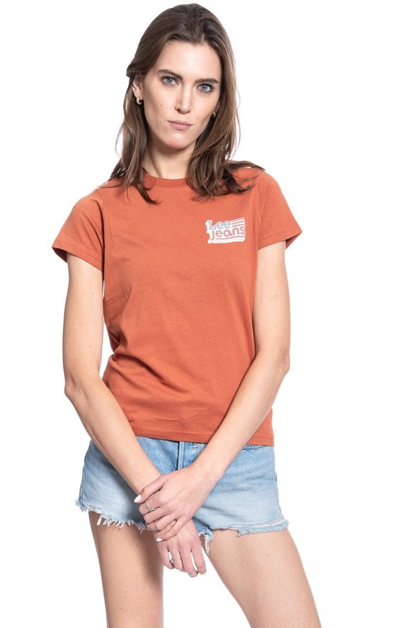 DAMSKI T-SHIRT LEE CREW NECK TEE BURNT OCRA L41LYGOM 112109078