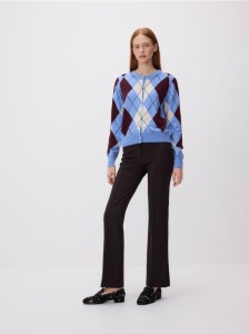 Spodnie flare z paskiem - ciemnobrązowy