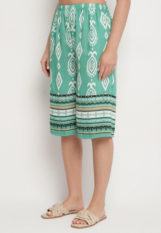 Zielone Szorty z Wysokim Stanem i Wzorem Etno Filanetia