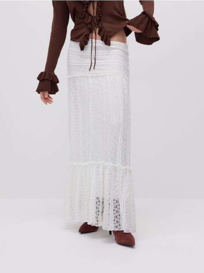 Koronkowa spódnica maxi - złamana biel