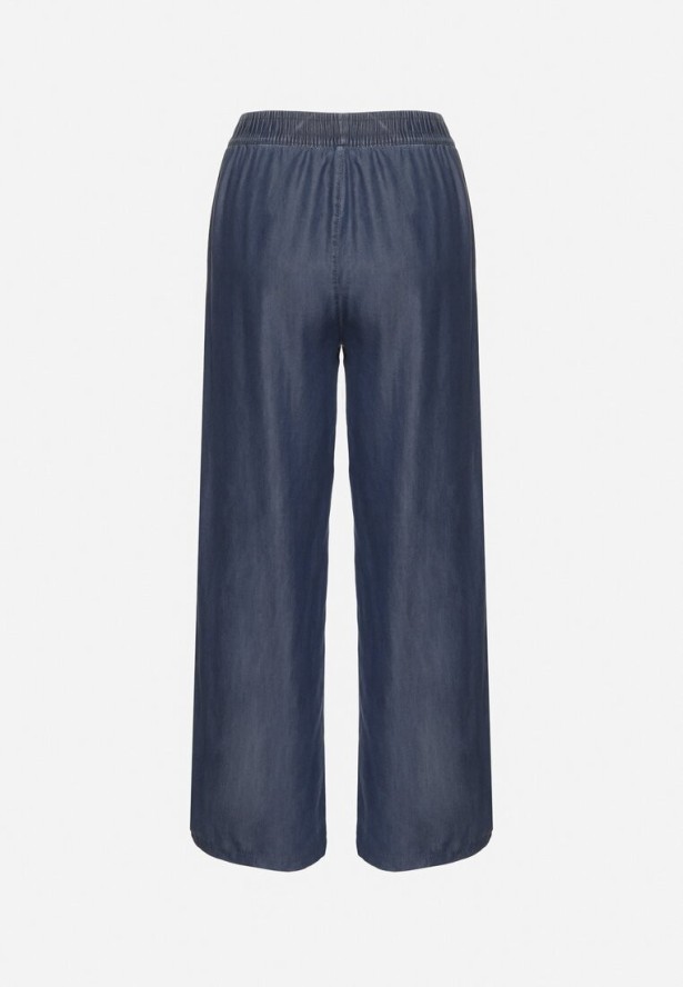 Niebieskie Szerokie Spodnie z Bawełny Ozdobione Wiązaniem Evipoli