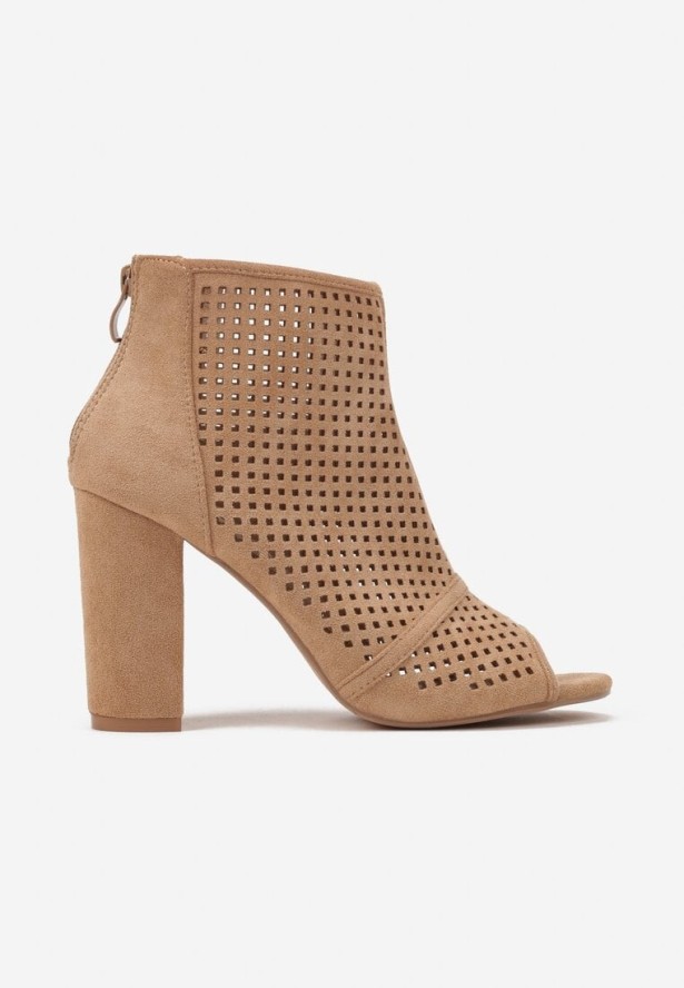 Beżowe Sandały Vices na Słupku z Ażurową Cholewką Felilina