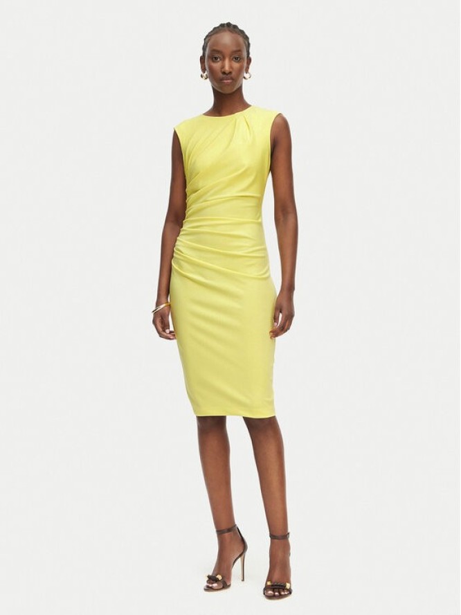 Rinascimento Sukienka koktajlowa CFC0127683003 Żółty jasny Slim Fit