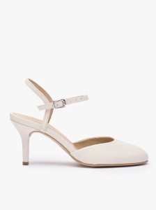 Kremowe czółenka ślubne slingback ze skóry licowej