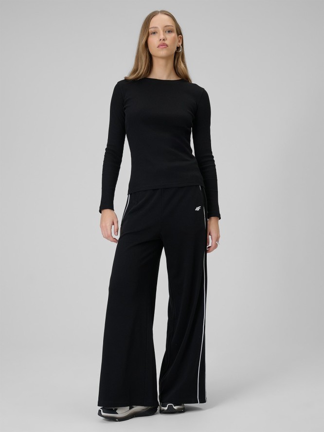 4F Longsleeve slim z prążkowanej dzianiny damski - czarny L