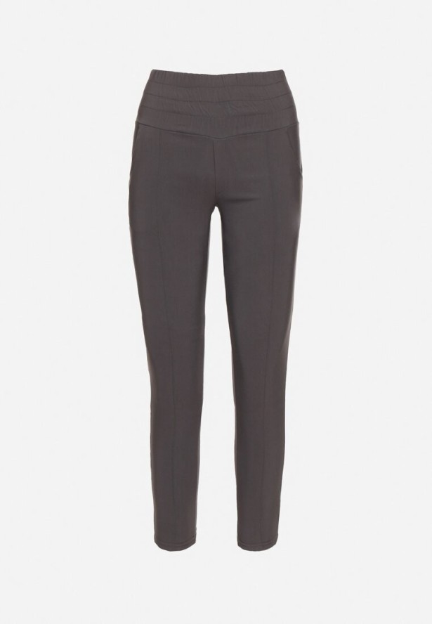 Ciemnoszare Dopasowane Spodnie z Wysokim Stanem Kolaritia