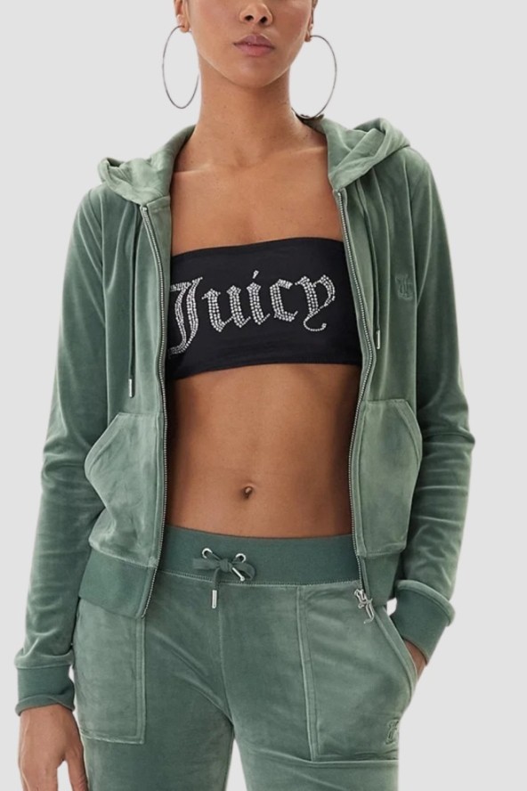JUICY COUTURE Zielona bluza damska Gold Robertson Hoodie, Rozmiar S