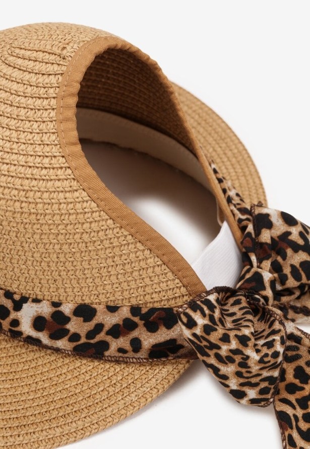 Beżowy Kapelusz z Plecionką i Ozdobną Chustą Ellan