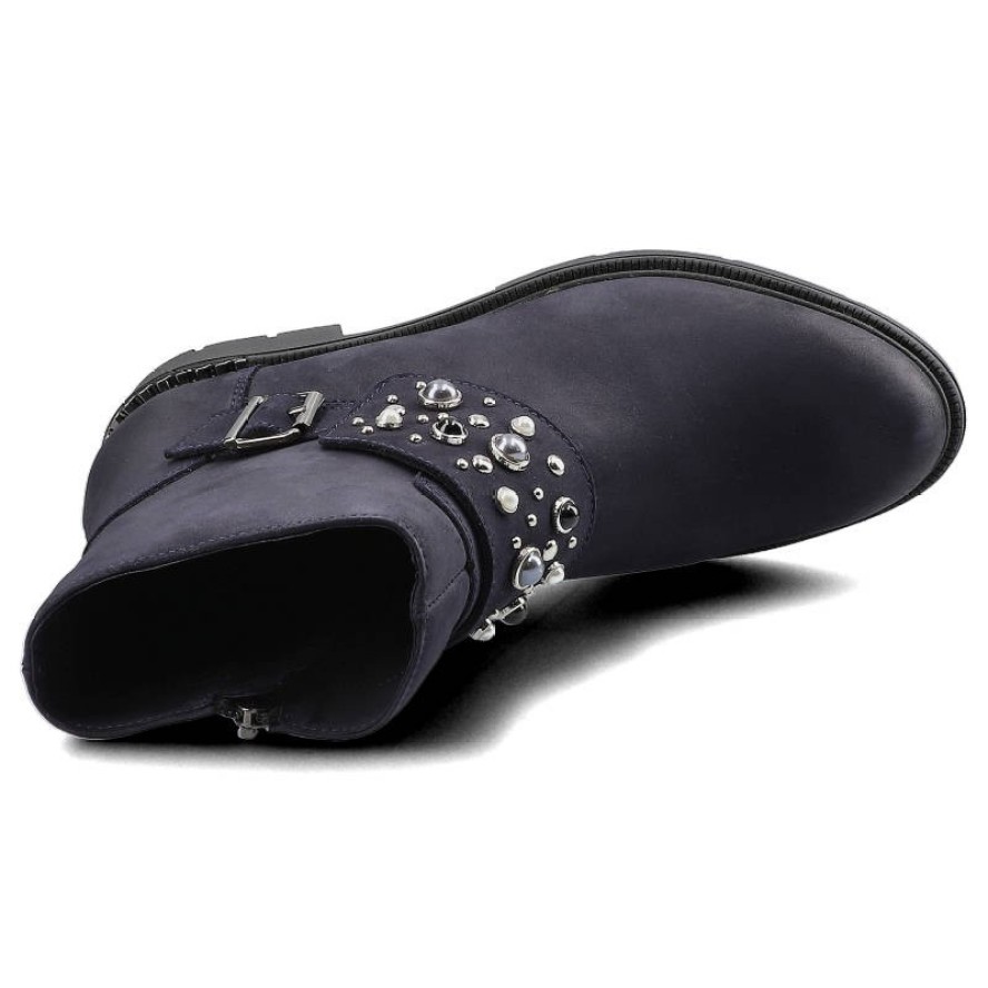 Botki damskie Carinii, płaskie ze skóry naturalnej, granatowe, B4483_-M07-000-POL-D06