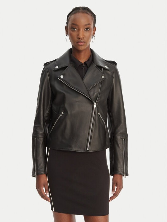 HUGO Kurtka skórzana Lujana 50551255 Czarny Regular Fit