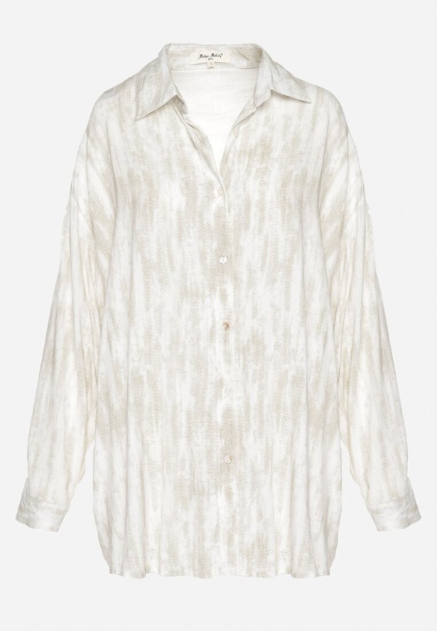 Beżowa Koszula z Lnu i Wiskozy we Wzór Tie-Dye Rediana