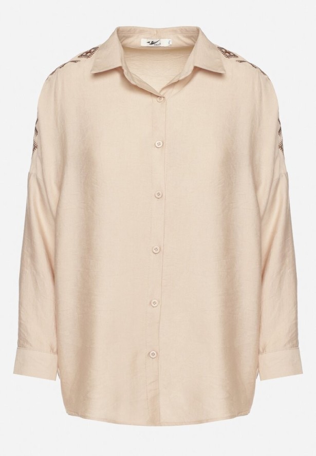 Beżowa Koszula Ozdobiona Haftem Ulosandria