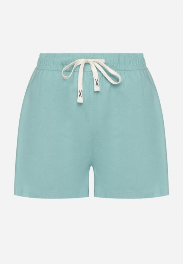 Jasnoniebieskie Bawełniane Szorty z Wysokim Stanem Tanalianea