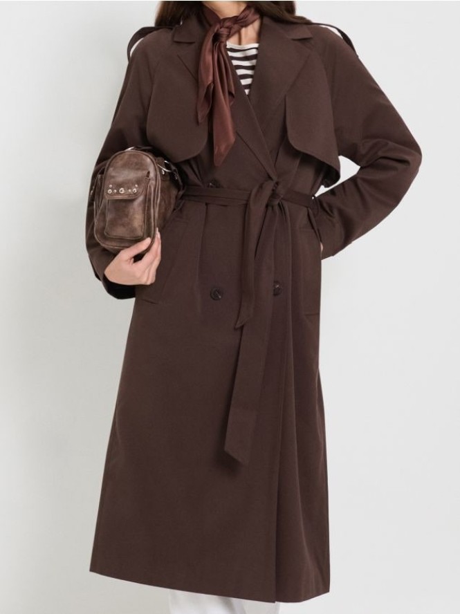 Klasyczny trencz z paskiem - brązowy