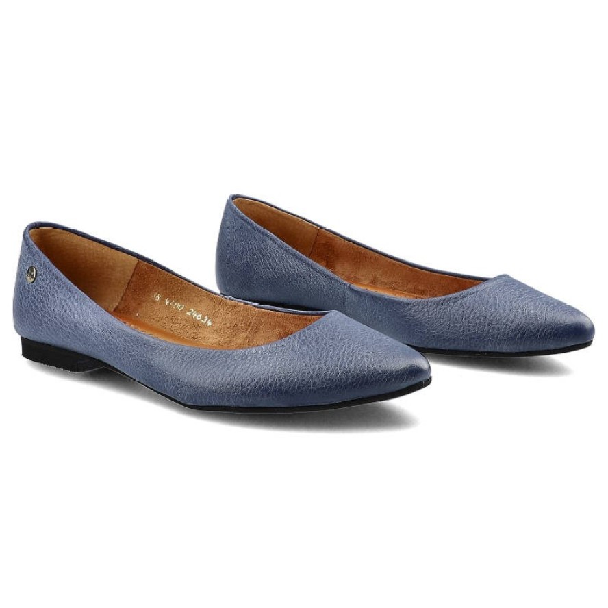 Baleriny damskie Maciejka, ze skóry naturalnej i na płaskiej podeszwie, granatowe na jeans, 04100-17-00-8