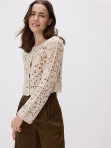 Ażurowy kardigan z bawełny - kremowy