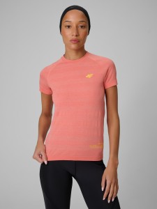 4F Koszulka trekkingowa regular szybkoschnąca damska - pomarańczowa M/L