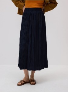 Spódnica maxi z gniecionej tkaniny - granatowy