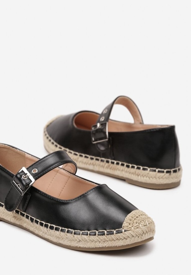 Czarne Espadryle z Plecionką i Paskiem Galvesis