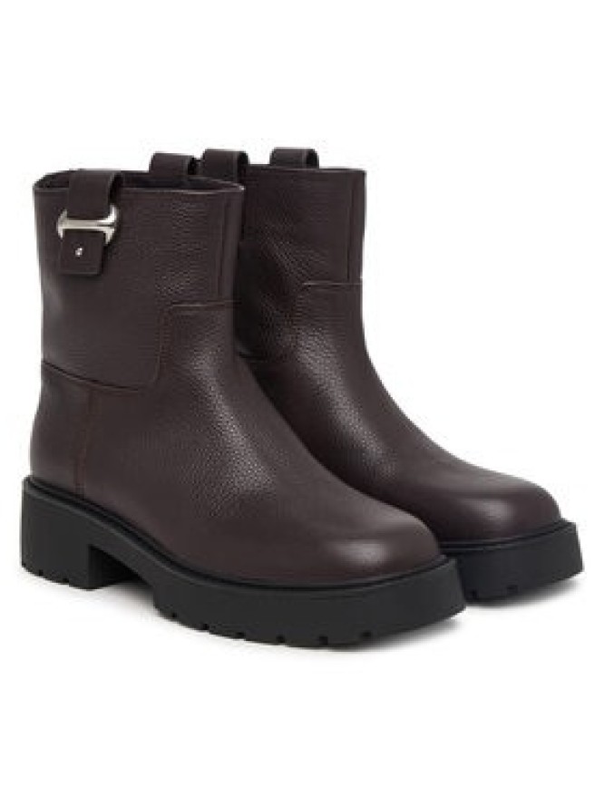 Calvin Klein Botki Chunky Ankle Boot Lth Hdw HW0HW03202 Brązowy ciemny