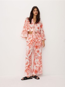 Spodnie culotte z lnem - wielobarwny