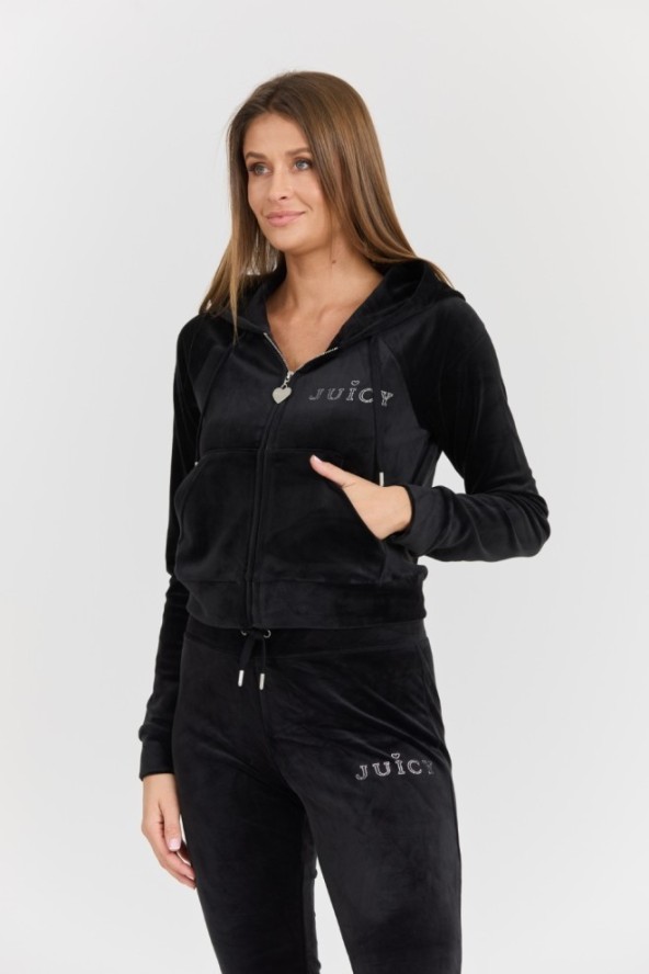 JUICY COUTURE Damska czarna bluza Regal Madison Hoodie, Rozmiar M
