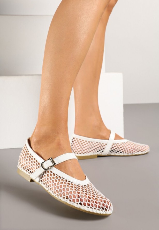 Białe Balerinki z Siateczki z Paskiem z Klamerką Artewi