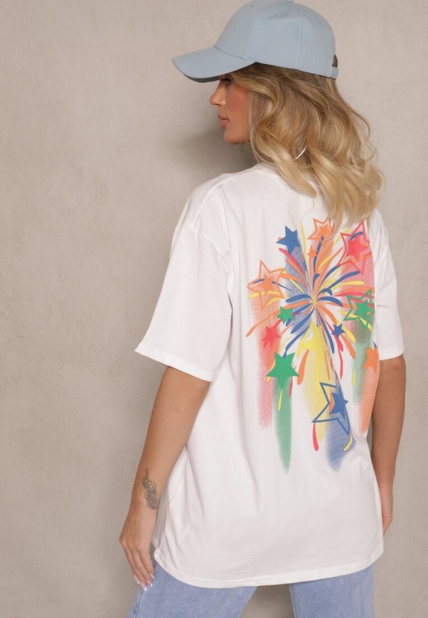 Biały T-shirt o Kroju Oversize z Nadrukowanym Napisem Ilorella