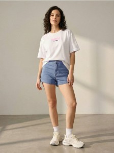 Szorty jeansowe high waist - niebieski