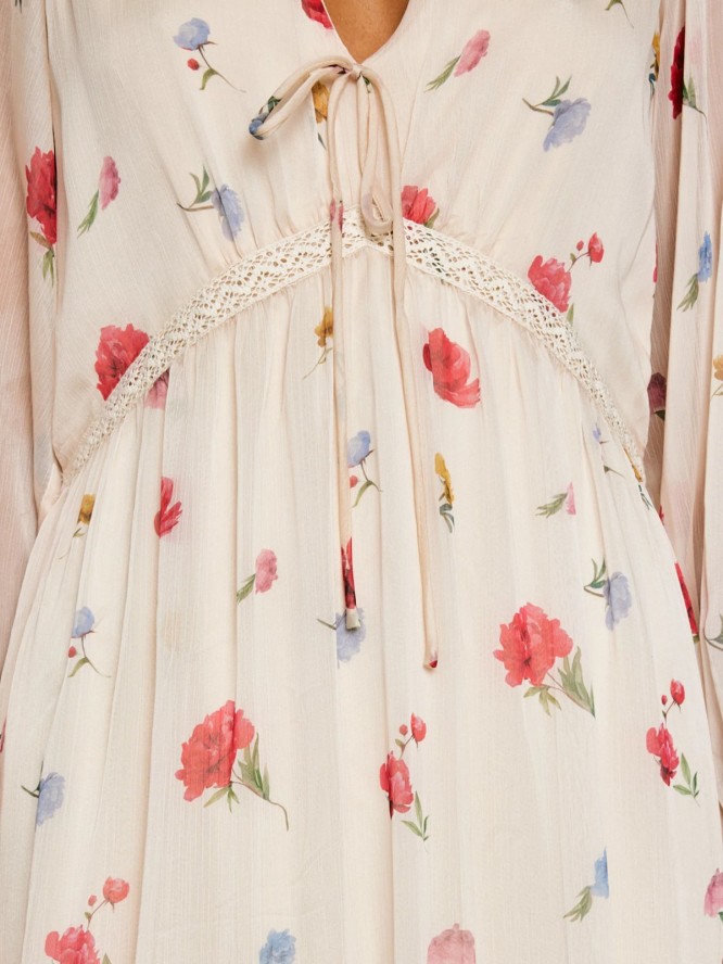 Sukienka damska maxi z motywem kwiatowym kremowa Ester 103