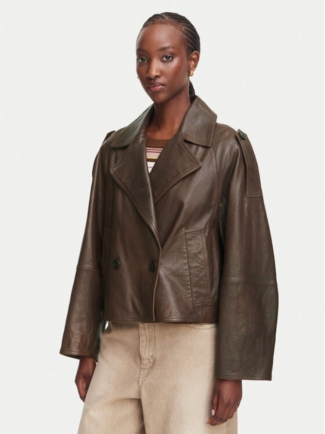 Weekend Max Mara Kurtka skórzana Felino 2625446051 Brązowy ciemny Regular Fit