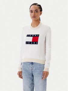 Tommy Jeans Sweter Colorblock Flag DW0DW20970 Biały Regular Fit