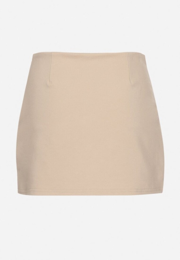 Beżowe Spódnico-Szorty z Ozdobnymi Guzikami Temerea