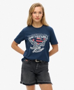 superdry T‑shirt Emellish Varsity Relaxed z bawełny – CLASSIC NAVY