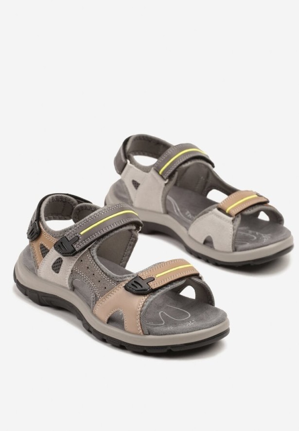 Szaro-Brązowe Sandały Vices Sportowe z Zapięciem na Rzepy Elliame