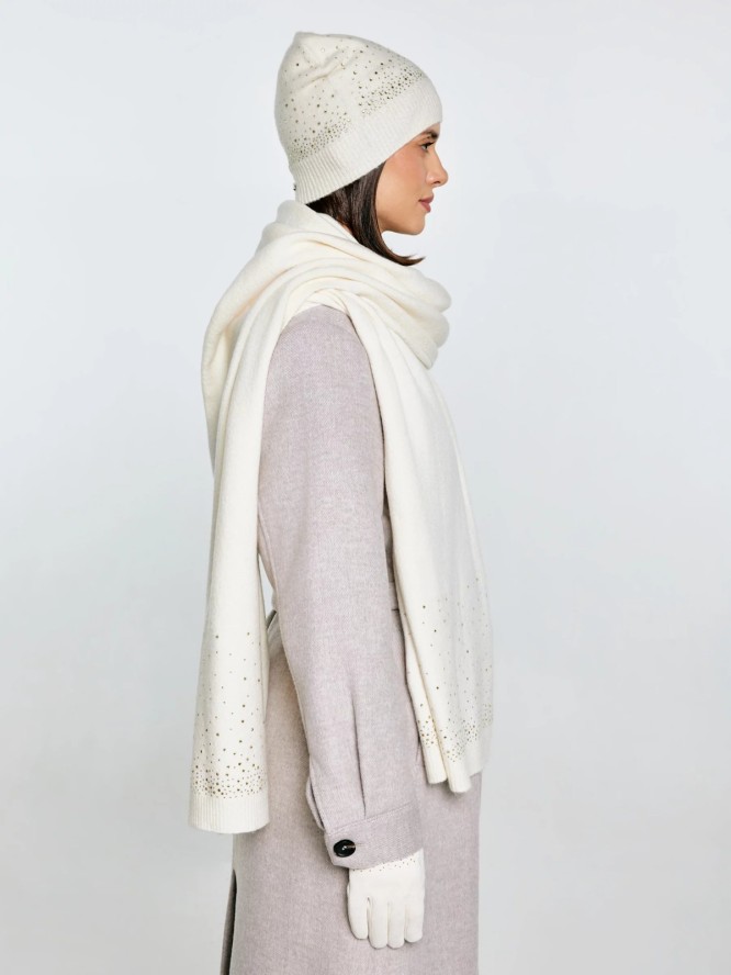 Szal damski bawełniany z kryształkami kremowy Cristaso 103