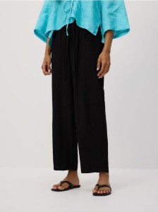 Wiskozowe spodnie z wiązaniem - czarny
