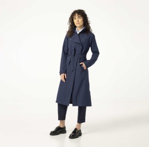 Trench Coat Long Rain Jacket Women Deep Marine