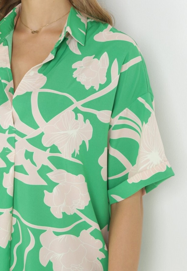 Zielona Bluzka z Krótkimi Rękawami w Kwiaty Selenes