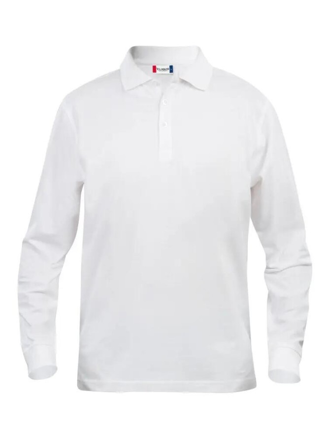clique Podstawowe polo z długim rękawem Junior 100% bawełna białe – white