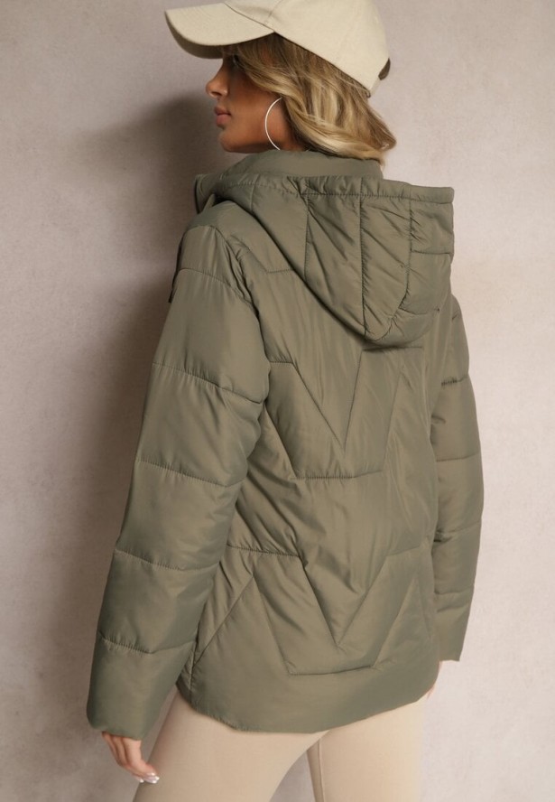Ciemnozielona Pikowana Kurtka Przejściowa z Kapturem Silidi