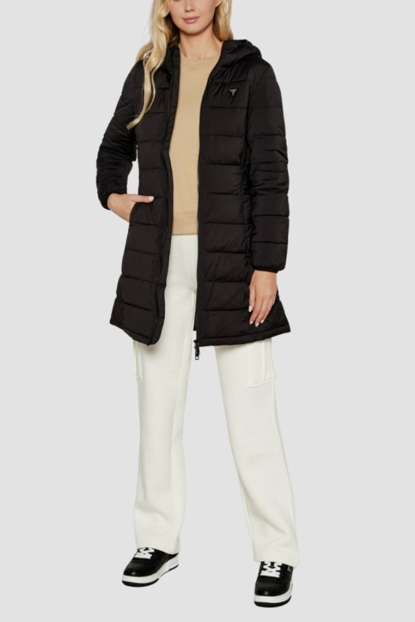 GUESS Czarna długa damska kurtka New Aleta, Rozmiar S