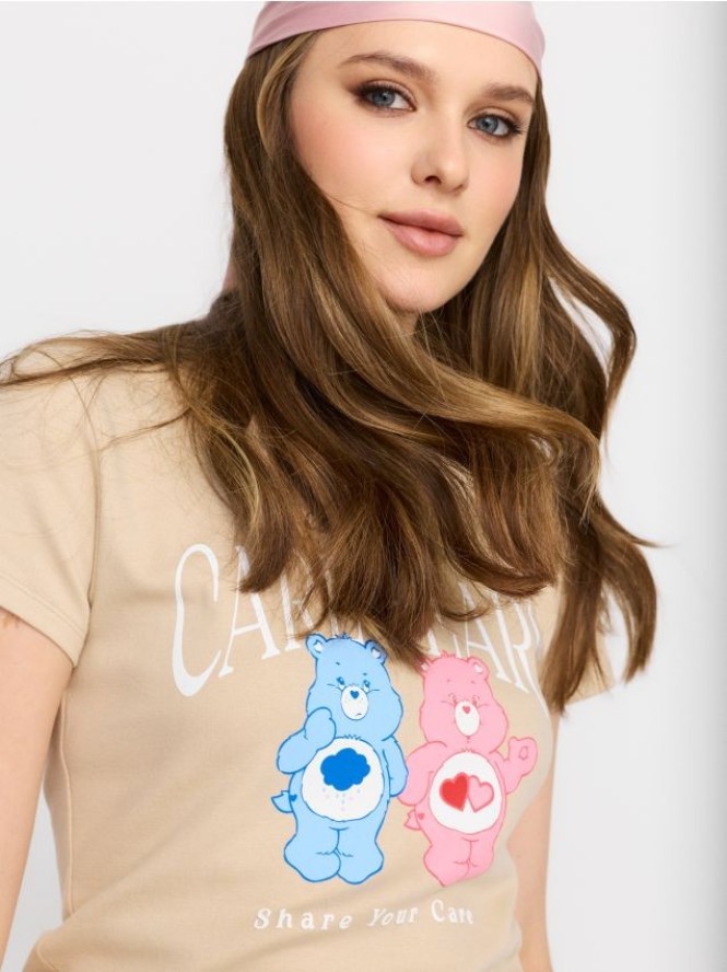 Bawełniana koszulka z krótkim rękawem Care Bears - beżowy